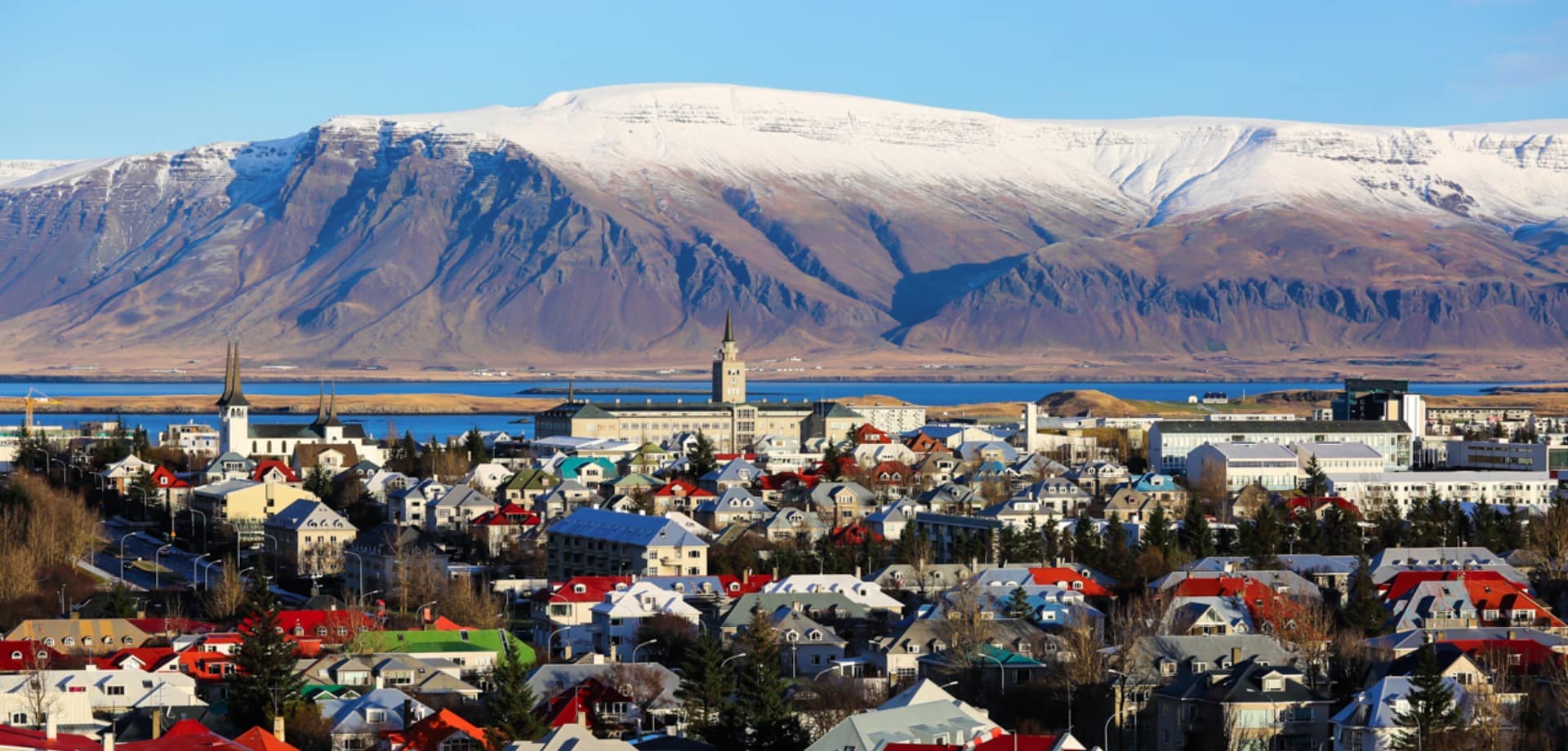 Vista aérea Reykjavik inverno, Islândia